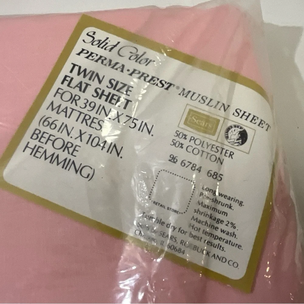 Vintage Sears Perma Prest Standard Pink Muslin Twin Flat Sheet NOS